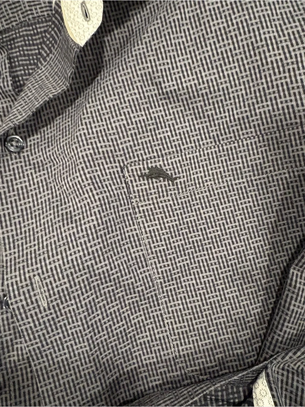 Tommy Bahama Black and White Micro-Check Long Sleeve Dress Shirt